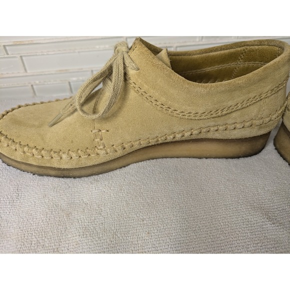 Clarks ORIGINALS Weaver Moccasins Crep Sole Tan Suede‎ Lace Up Shoes Womens Sz 9 - Picture 5 of 11
